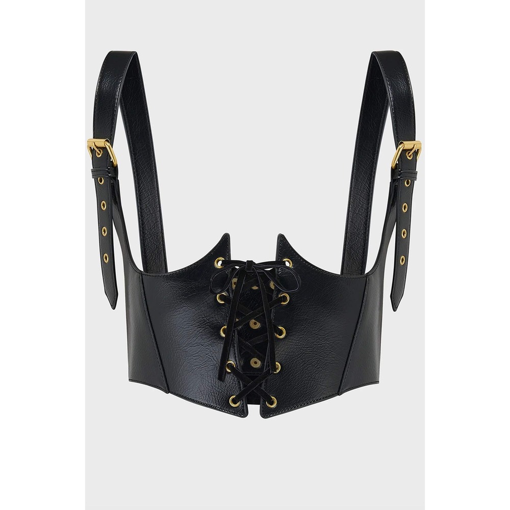 Phantoms Embracer Lace Up Corset Belt with Buckle Straps Gold Hardware
